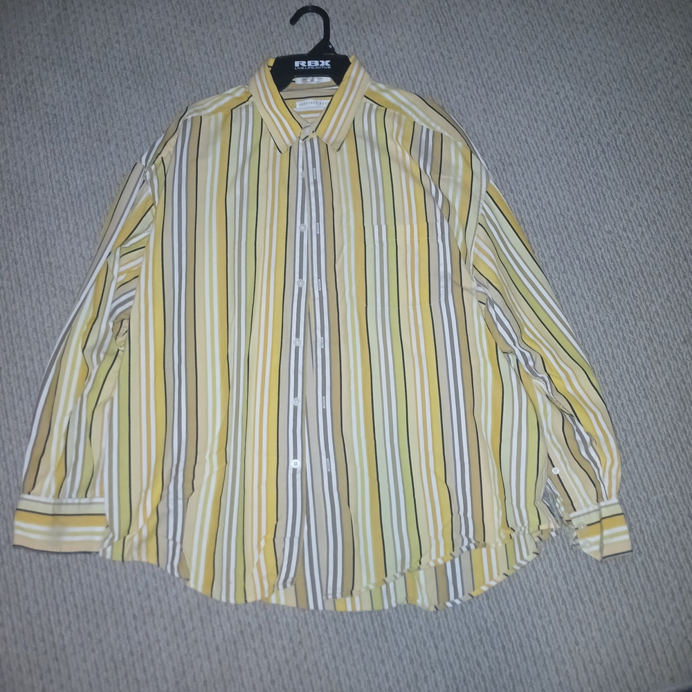 RBX Men's Yellow and Brown Striped Button Down Shirt
